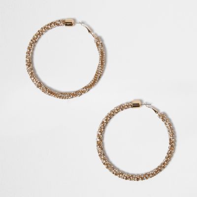 Gold tone rope hoop earrings